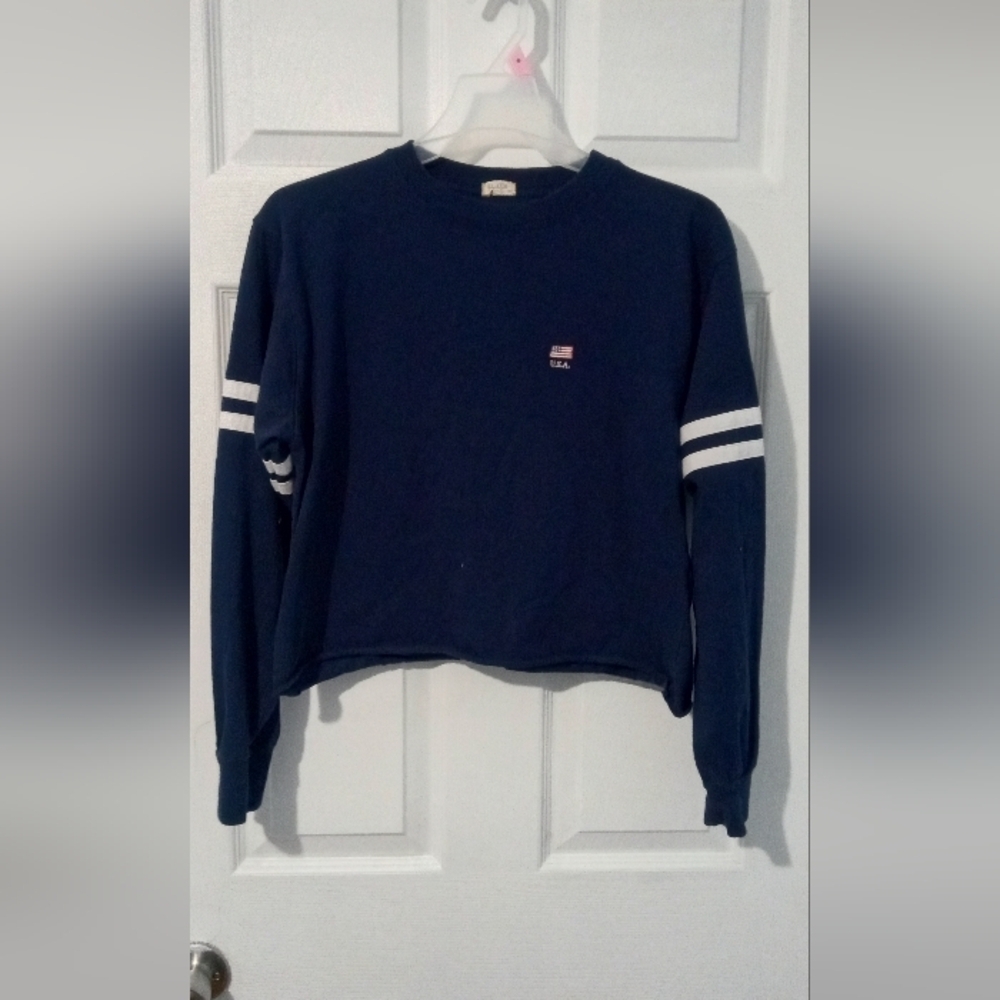 Brandy Melville Blue and White Sporty Crop Top